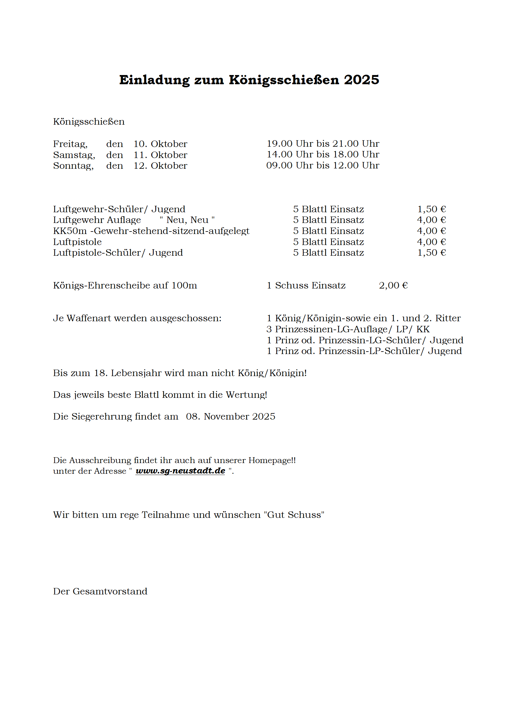 2025 Königschiessen Einladung p1