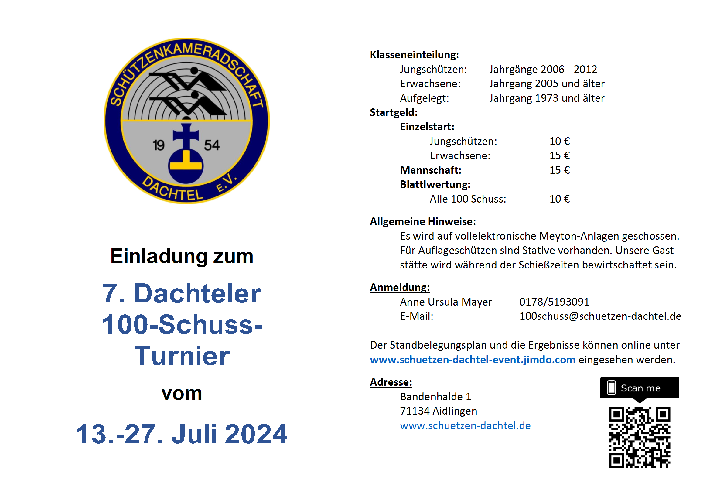 2024 Dacheler 100 Schuss Turnier Flyer 2024 p1